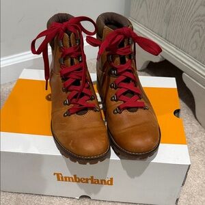Timberland Tan Boots with Red Laces